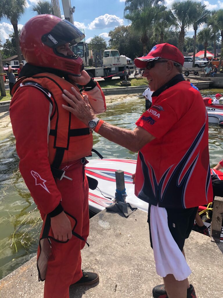 Hunter receiving racing tips from Billy Allen at Lakeland Florida.